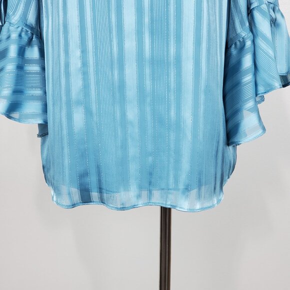 LC Lauren Conrad Feminine Pullover Bell Sleeve Turquoise Top Blouse Size XS - Picture 4 of 14